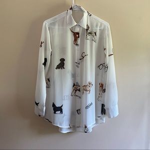 SHEIN Dog Print Button Down Blouse
